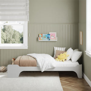 Max & Finn Murdock Montessori Floor Bed with Shelf, Twin, White - White - Twin