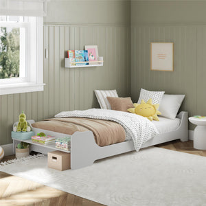Max & Finn Murdock Montessori Floor Bed with Shelf, Twin, White - White - Twin