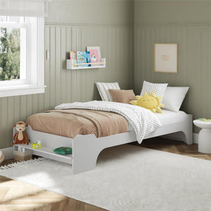 Max & Finn Murdock Montessori Floor Bed with Shelf, Twin, White - White - Twin