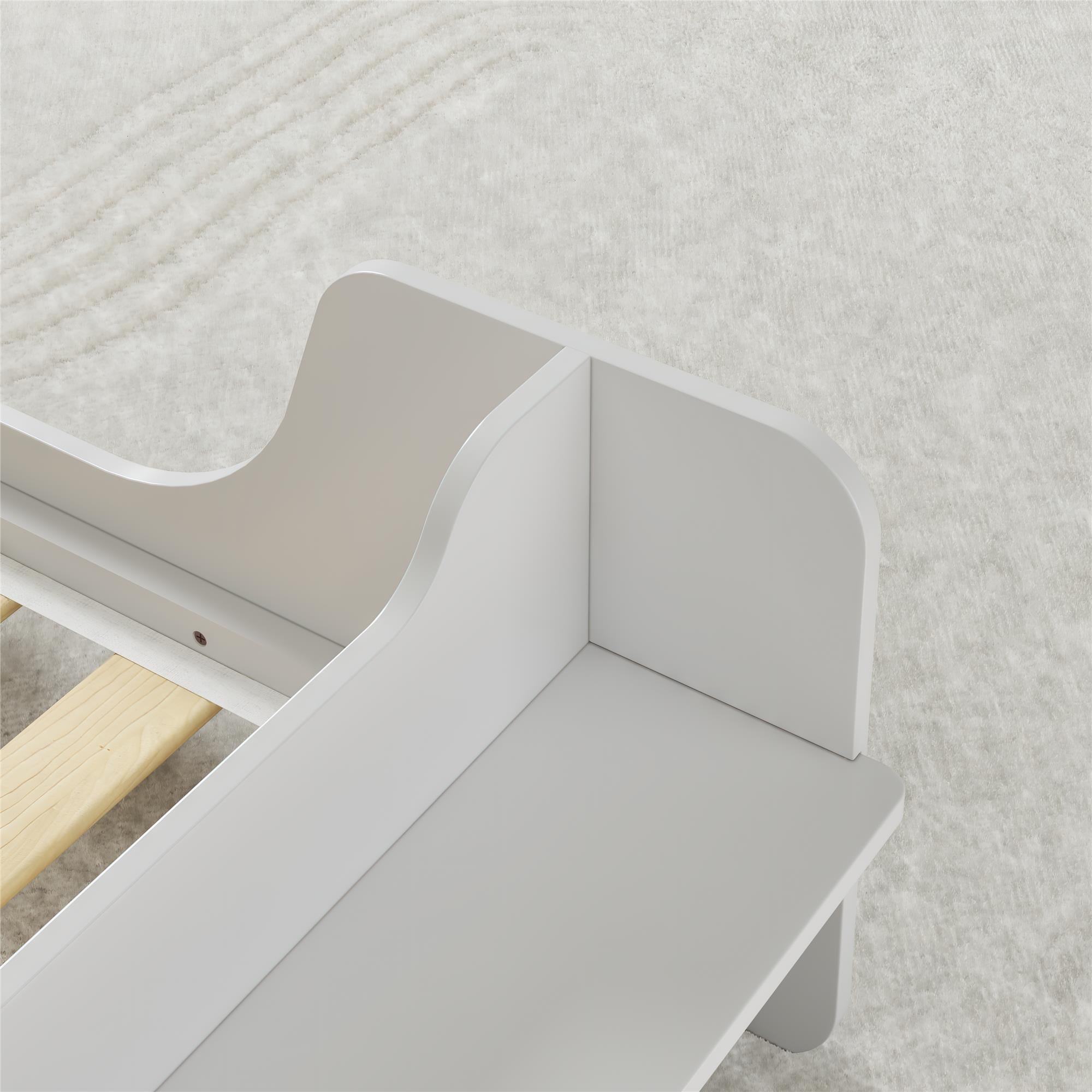 Max & Finn Murdock Montessori Floor Bed with Shelf, Twin, White - White - Twin