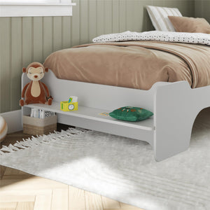 Max & Finn Murdock Montessori Floor Bed with Shelf, Twin, White - White - Twin