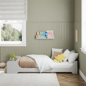 Max & Finn Murdock Montessori Floor Bed with Shelf, Twin, White - White - Twin