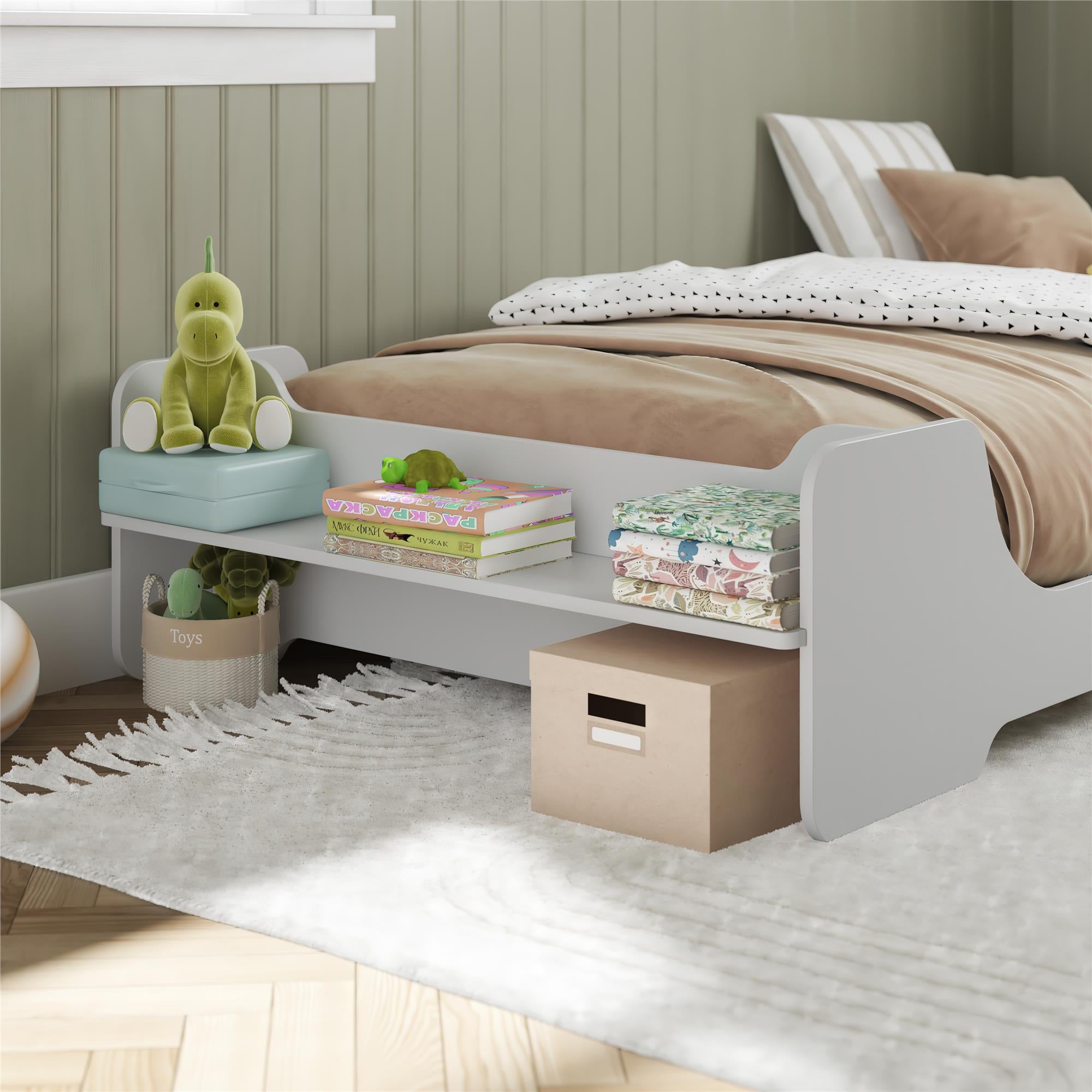 Max & Finn Murdock Montessori Floor Bed with Shelf, Twin, White - White - Twin