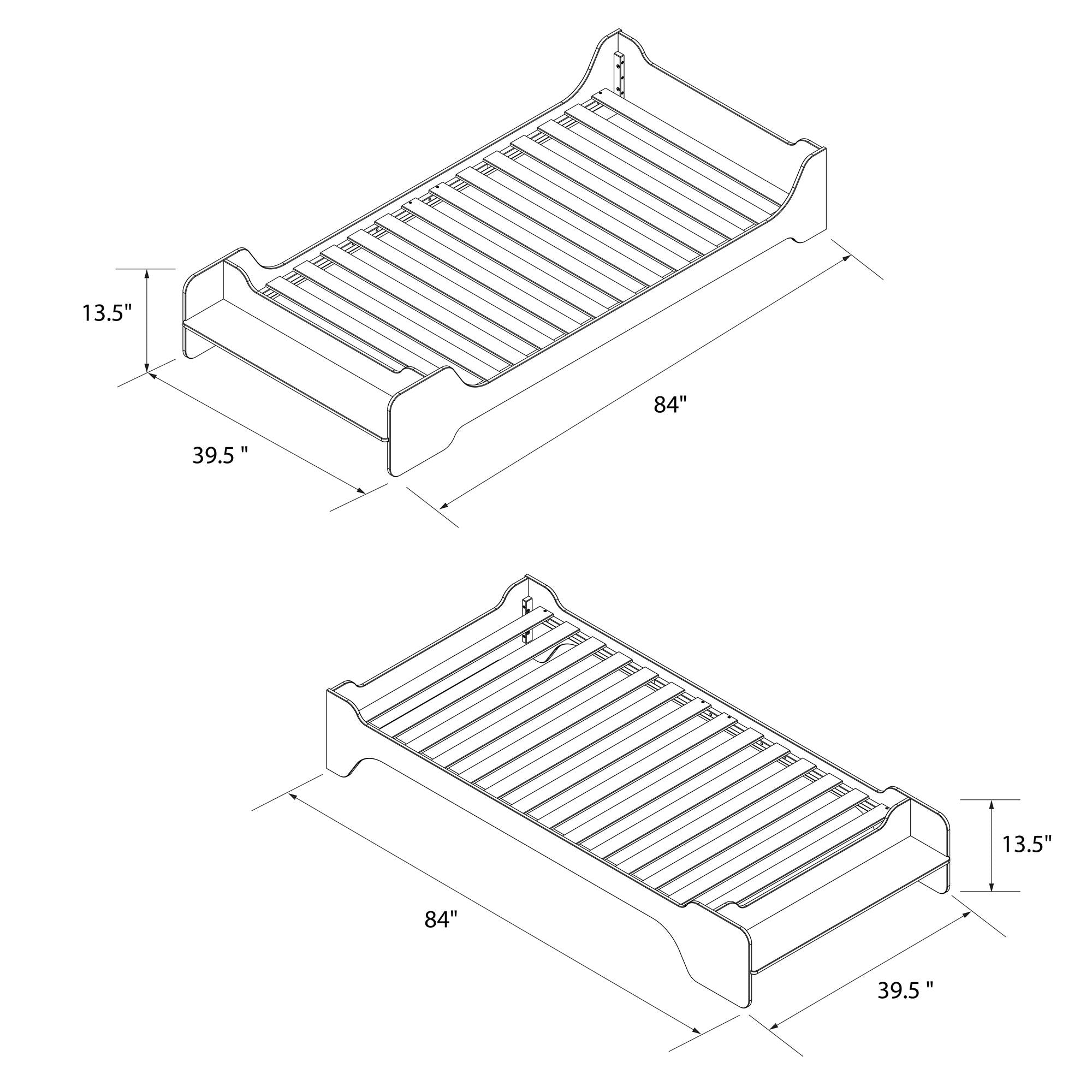 Max & Finn Murdock Montessori Floor Bed with Shelf, Twin, White - White - Twin