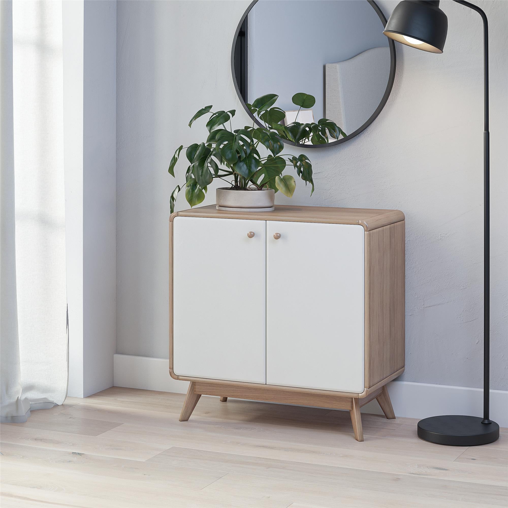 Ren Home Scandinavian Style Leva Accent Cabinet, Oak/White - Oak
