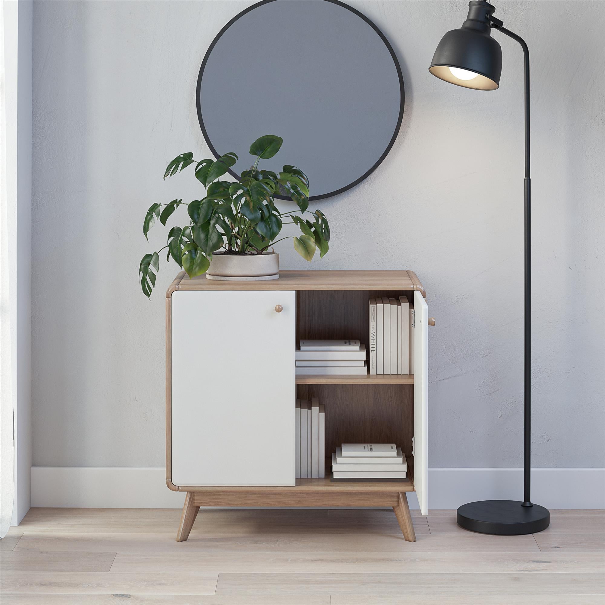 Ren Home Scandinavian Style Leva Accent Cabinet, Oak/White - Oak