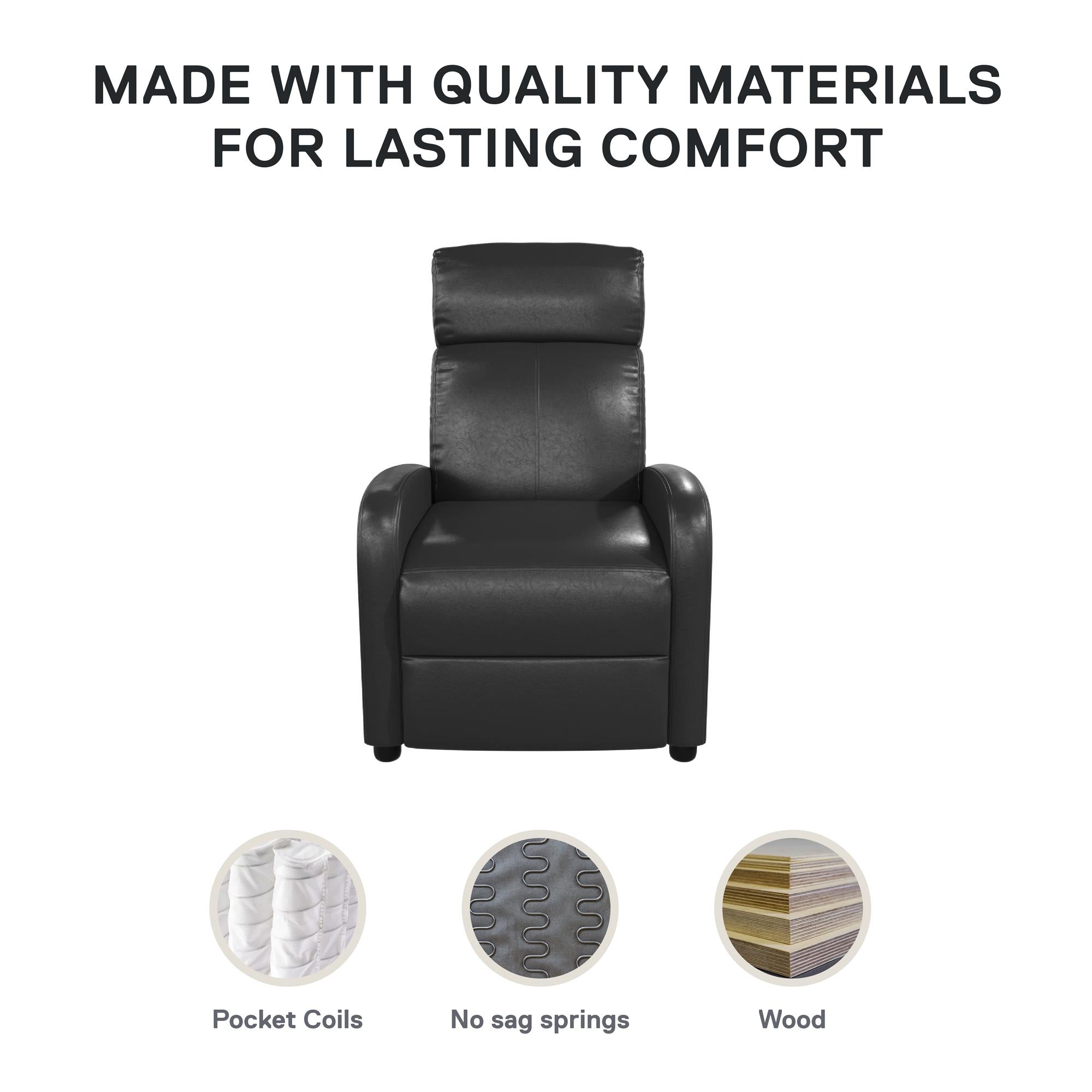 DHP Bobby Pushback Recliner Chair, Black Faux Leather - Black Faux Leather