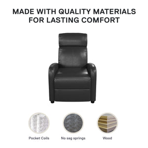 DHP Bobby Pushback Recliner Chair, Black Faux Leather - Black Faux Leather