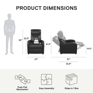 DHP Bobby Pushback Recliner Chair, Black Faux Leather - Black Faux Leather
