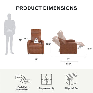 DHP Bobby Pushback Recliner Chair, Camel Faux Leather - Camel Faux Leather