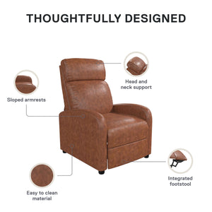 DHP Bobby Pushback Recliner Chair, Camel Faux Leather - Camel Faux Leather