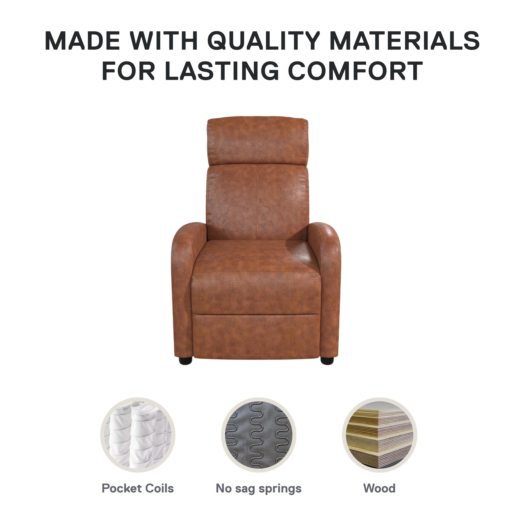 DHP Bobby Pushback Recliner Chair, Camel Faux Leather - Camel Faux Leather