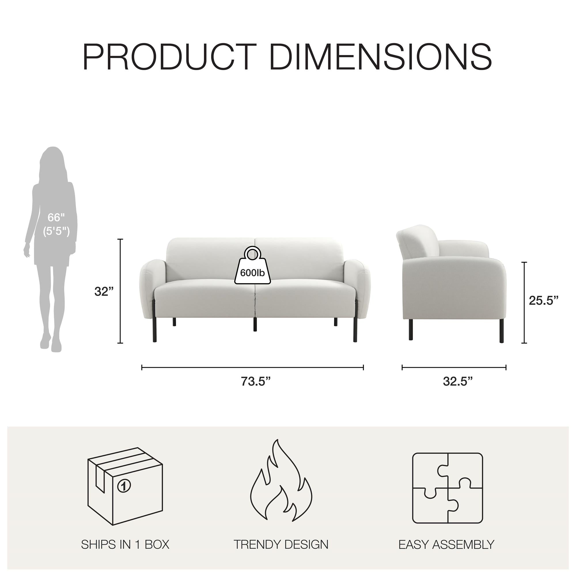 Mr. Kate Roxanne 73.5" Upholstered Sofa - Ivory Textured Chenille - 2-Seater