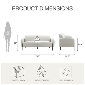 Mr. Kate Roxanne 73.5" Upholstered Sofa - Ivory Textured Chenille - 2-Seater