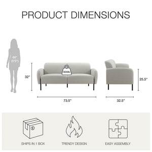 Mr. Kate Roxanne 73.5" Upholstered Sofa - Light Gray Textured Chenille - 2-Seater