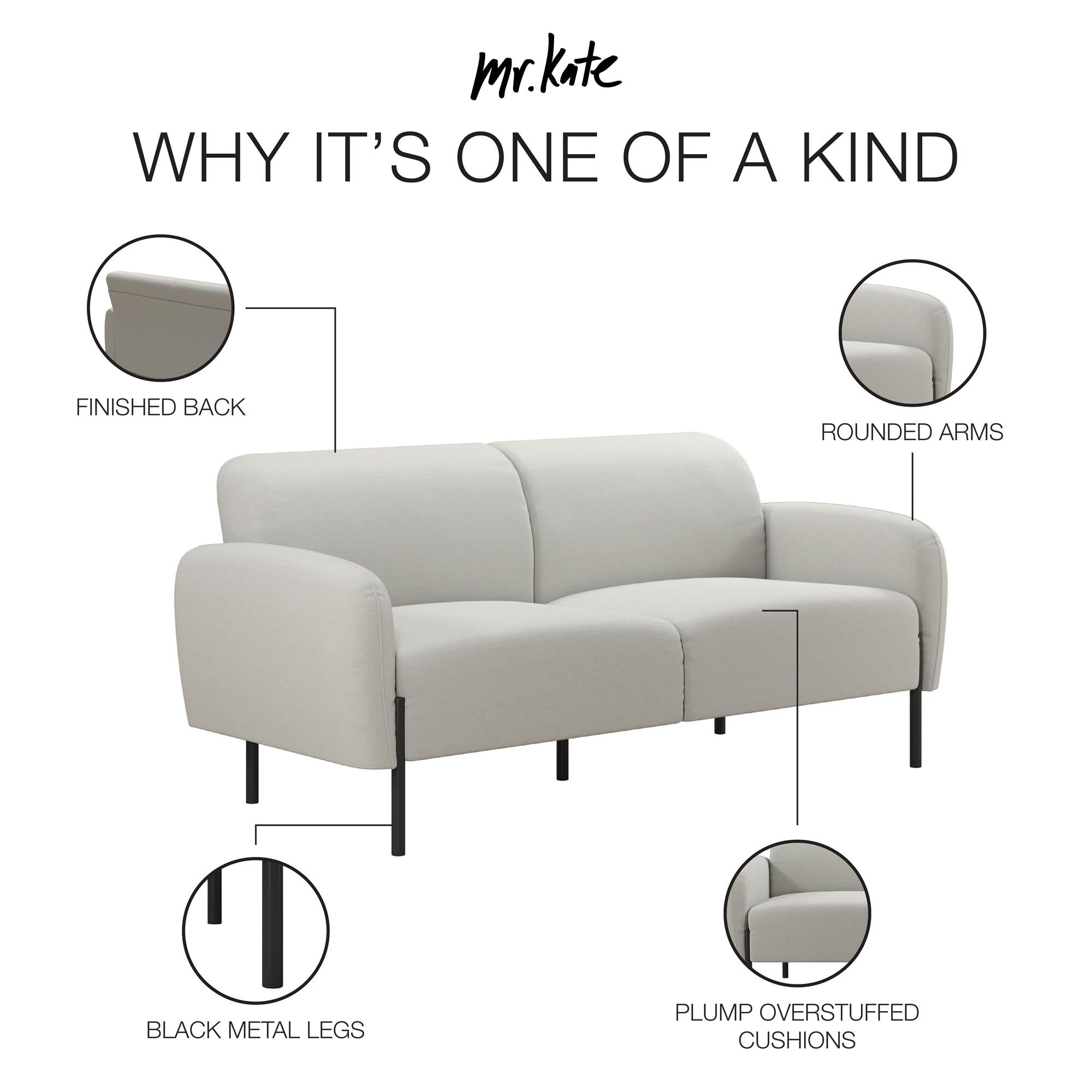 Mr. Kate Roxanne 73.5" Upholstered Sofa - Light Gray Textured Chenille - 2-Seater