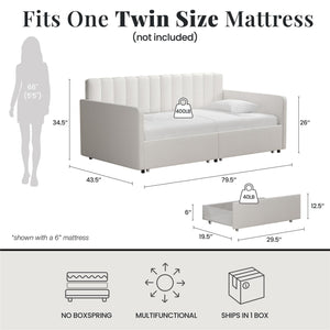 RealRooms Stratford Daybed with Storage Drawers - Cream - Twin