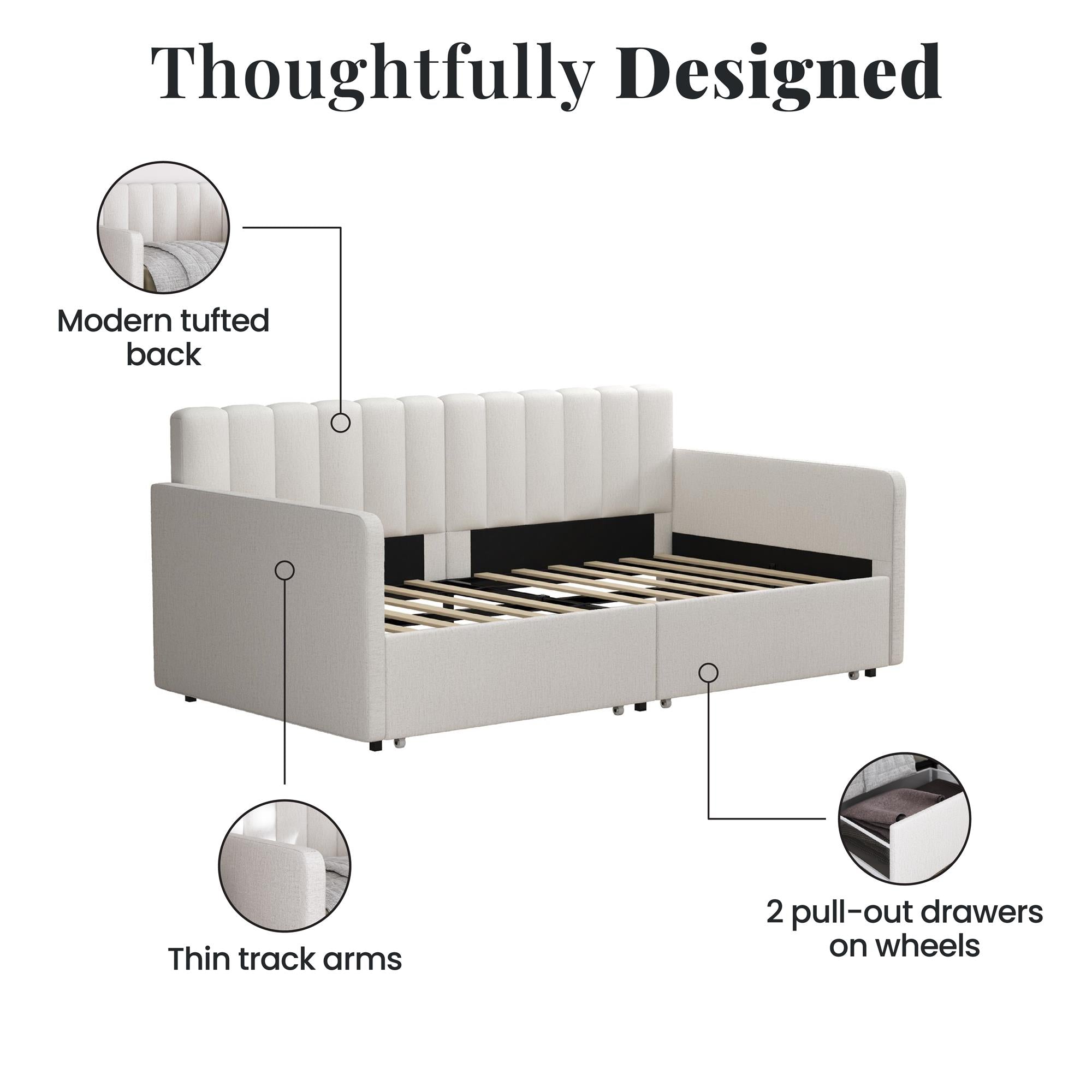RealRooms Stratford Daybed with Storage Drawers - Cream - Twin