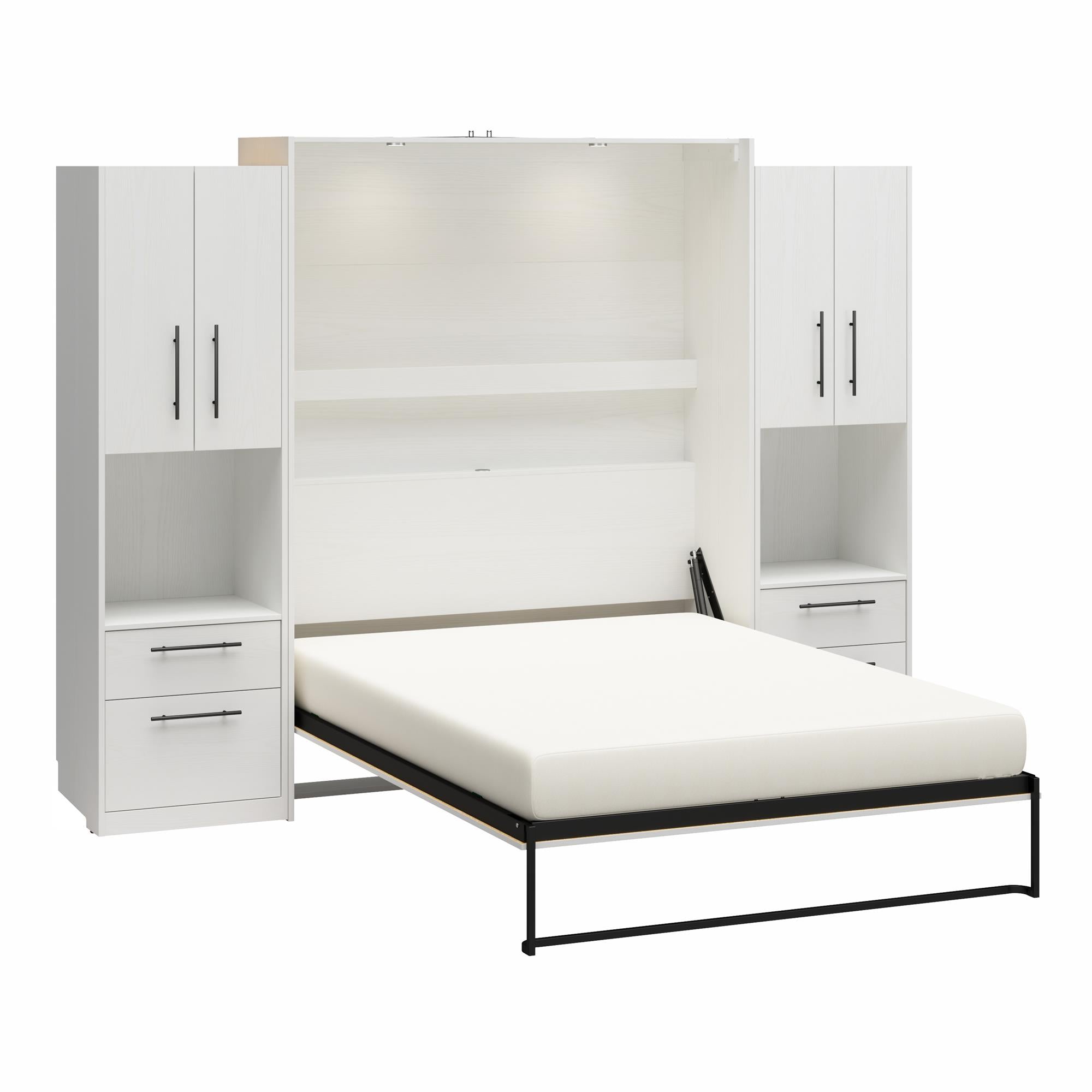 Novogratz Holly Hills Murphy Bed with Cabinets, Queen Size - White Pine - Queen