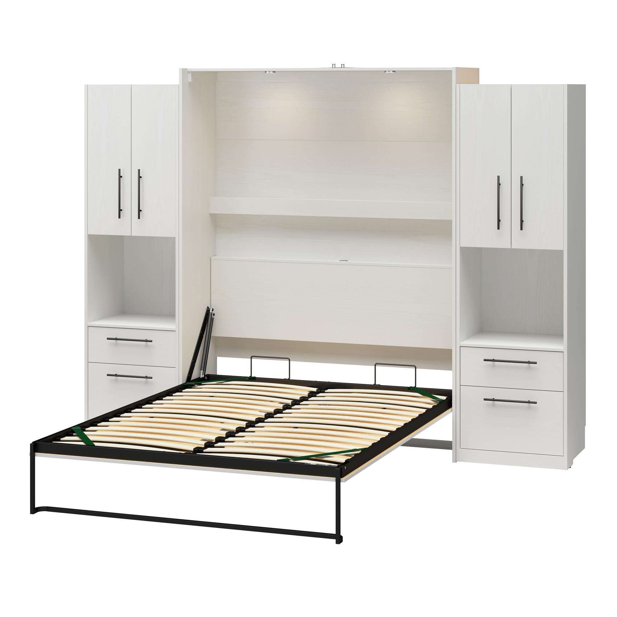 Novogratz Holly Hills Murphy Bed with Cabinets, Queen Size - White Pine - Queen