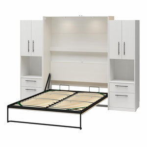 Novogratz Holly Hills Murphy Bed with Cabinets, Queen Size - White Pine - Queen