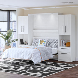 Novogratz Holly Hills Murphy Bed with Cabinets, Queen Size - White Pine - Queen
