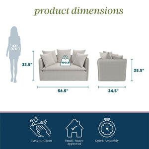 Novogratz Collette Slipcover Loveseat Sofa - Off White Canvas Weave - 2-Seater
