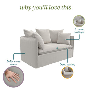 Novogratz Collette Slipcover Loveseat Sofa - Off White Canvas Weave - 2-Seater