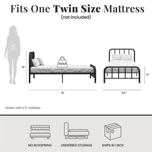 RealRooms Marva Twin Metal Bed Frame with Headboard - Black - Twin