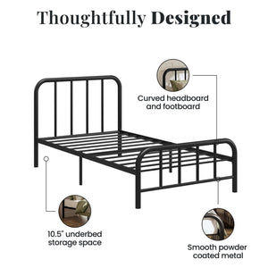 RealRooms Marva Twin Metal Bed Frame with Headboard - Black - Twin