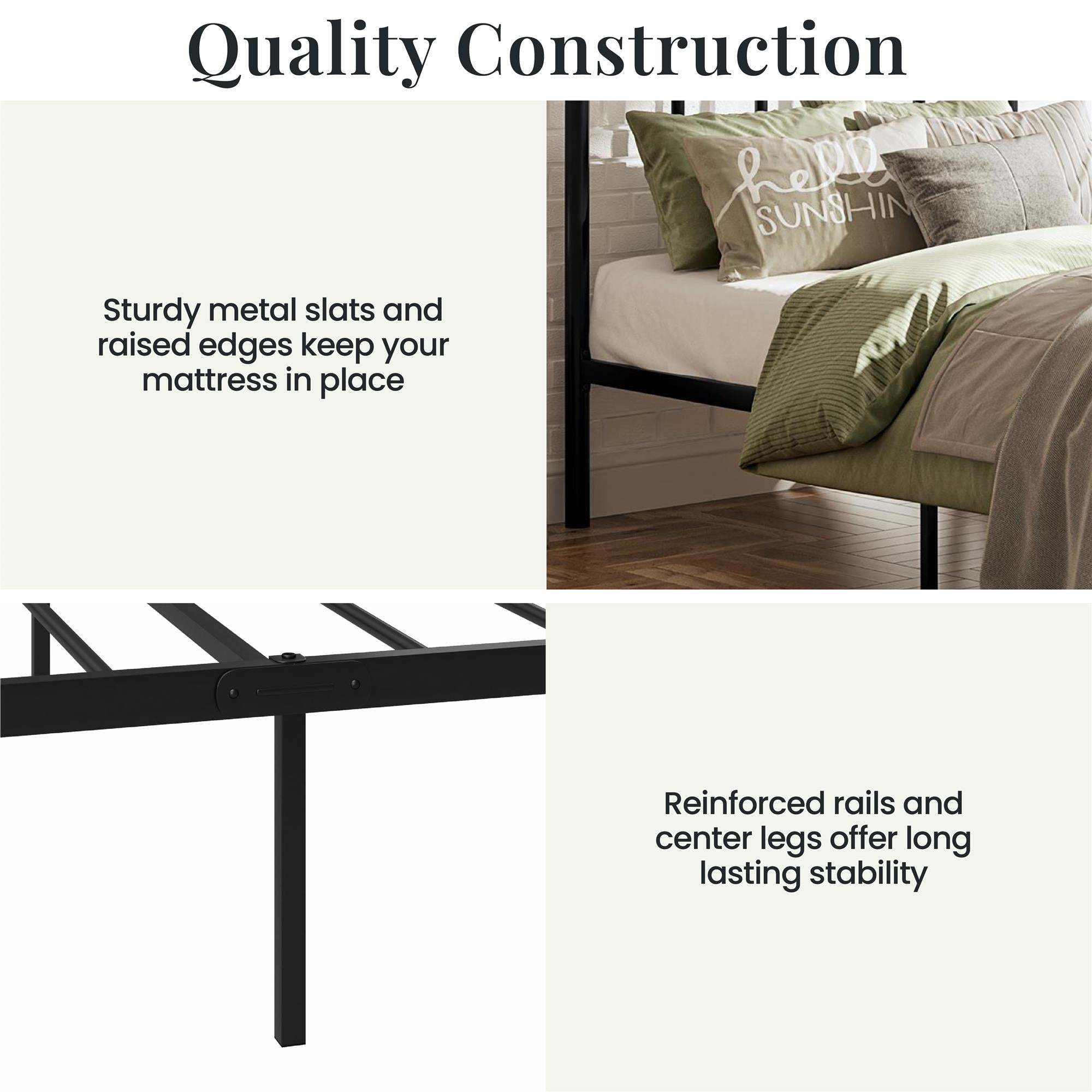 RealRooms Marva Twin Metal Bed Frame with Headboard - Black - Twin