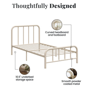 RealRooms Marva Twin Metal Bed Frame with Headboard - Parchment - Twin