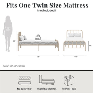 RealRooms Marva Twin Metal Bed Frame with Headboard - Parchment - Twin