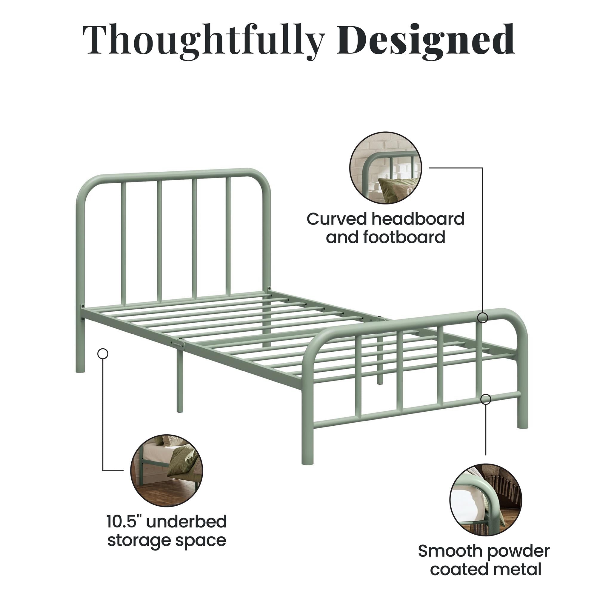 RealRooms Marva Twin Metal Bed Frame with Headboard - Pale Green - Twin