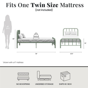 RealRooms Marva Twin Metal Bed Frame with Headboard - Pale Green - Twin