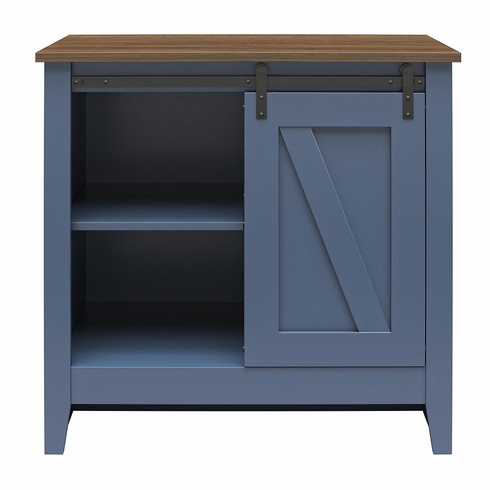 Alton Farmhouse Nightstand with 4 Shelves, Stone Blue/Rustic Walnut - Stone Blue/Rustic Walnut