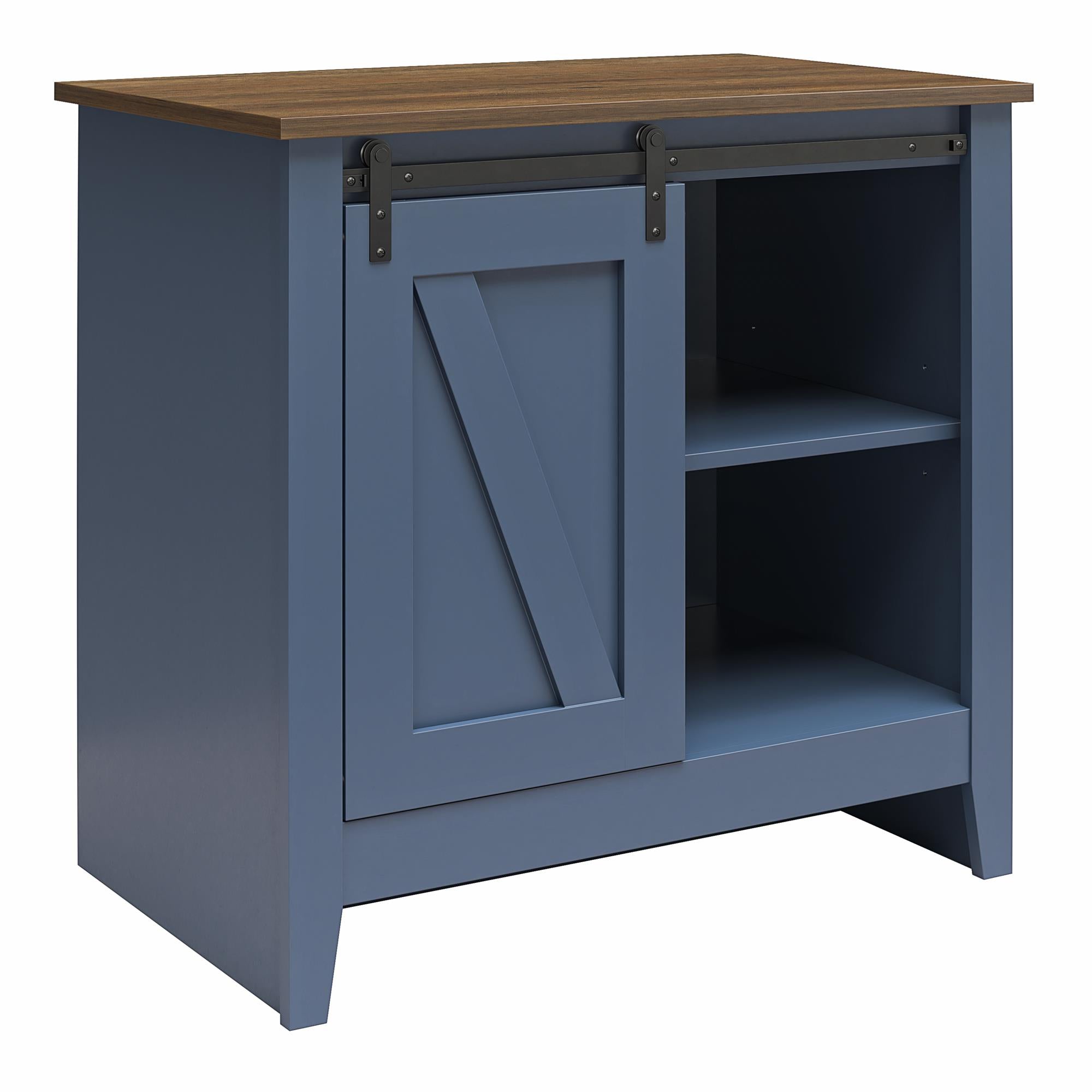 Alton Farmhouse Nightstand with 4 Shelves, Stone Blue/Rustic Walnut - Stone Blue/Rustic Walnut