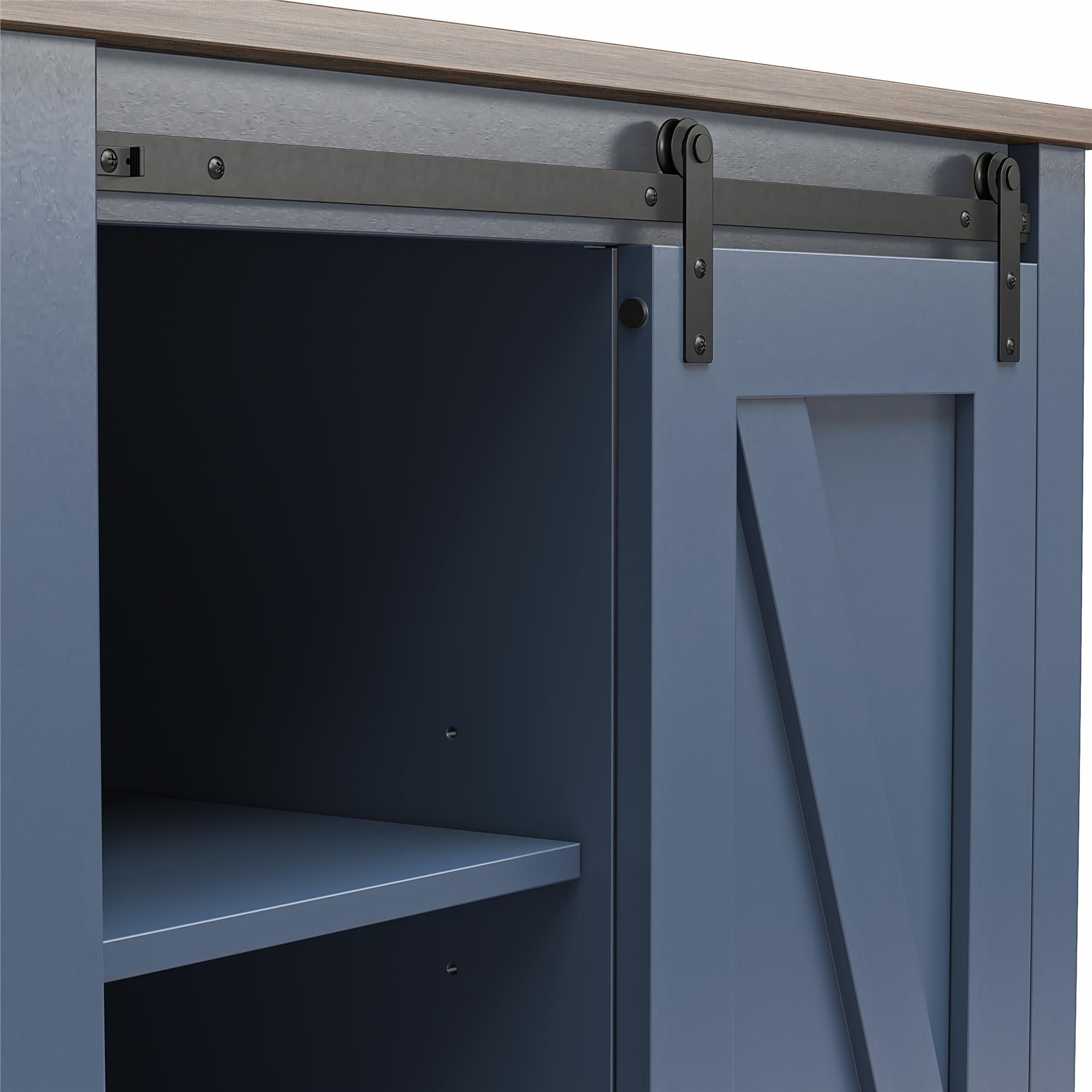 Alton Farmhouse Nightstand with 4 Shelves, Stone Blue/Rustic Walnut - Stone Blue/Rustic Walnut