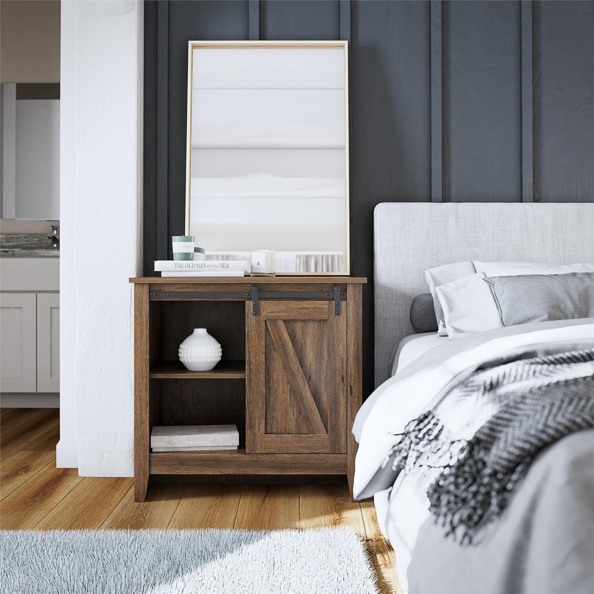 Alton Farmhouse Nightstand with 4 Shelves, Rustic Walnut - Rustic Walnut