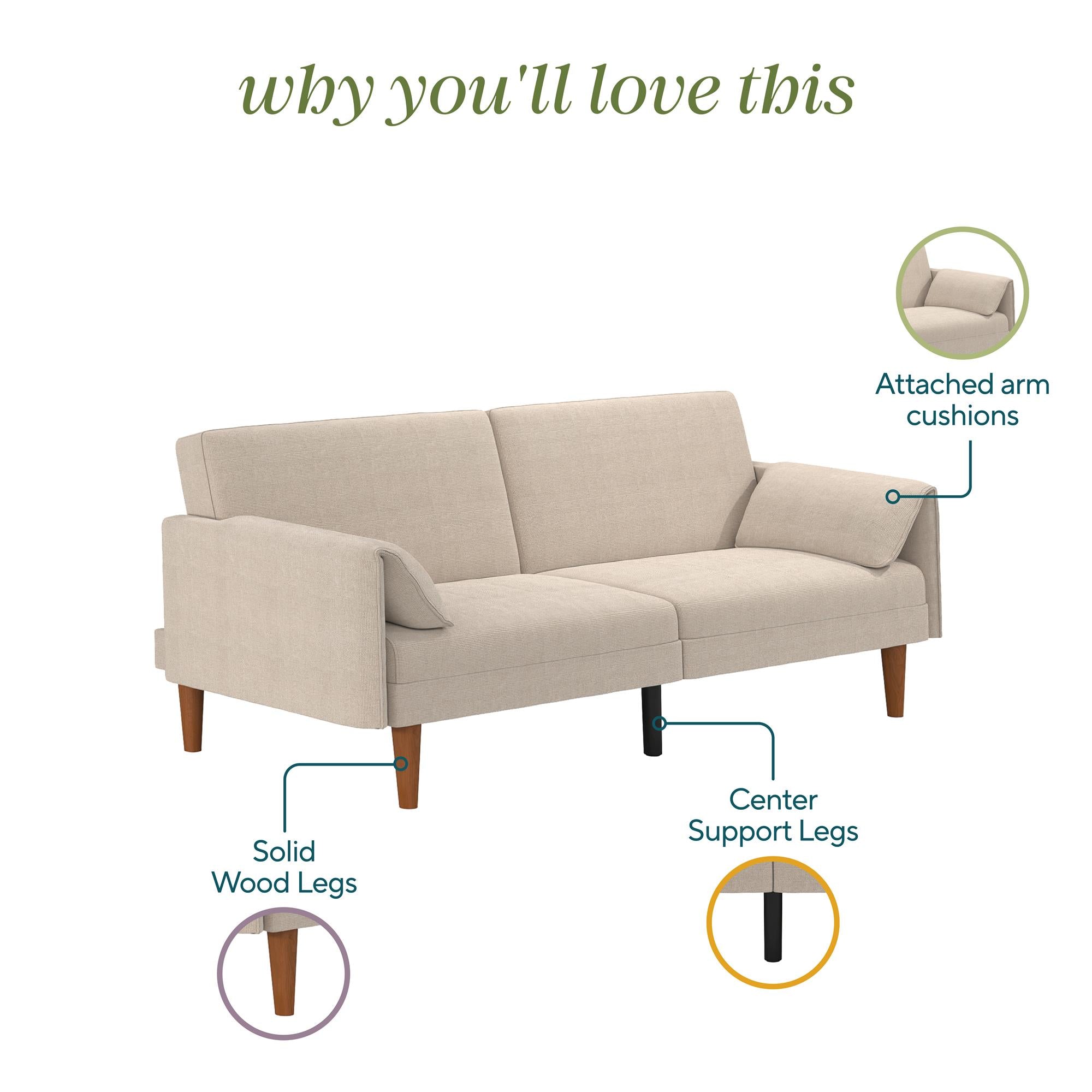 Novogratz Markham 80.5" Futon Sofa Bed - Sand Basket Weave - 3-Seater