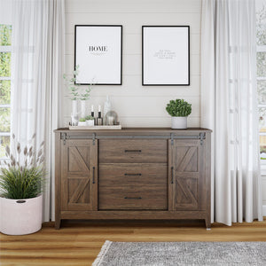 Alton Farmhouse 3 Drawer/2 Door Dresser, Rustic Walnut - Rustic Walnut - 3 Drawer