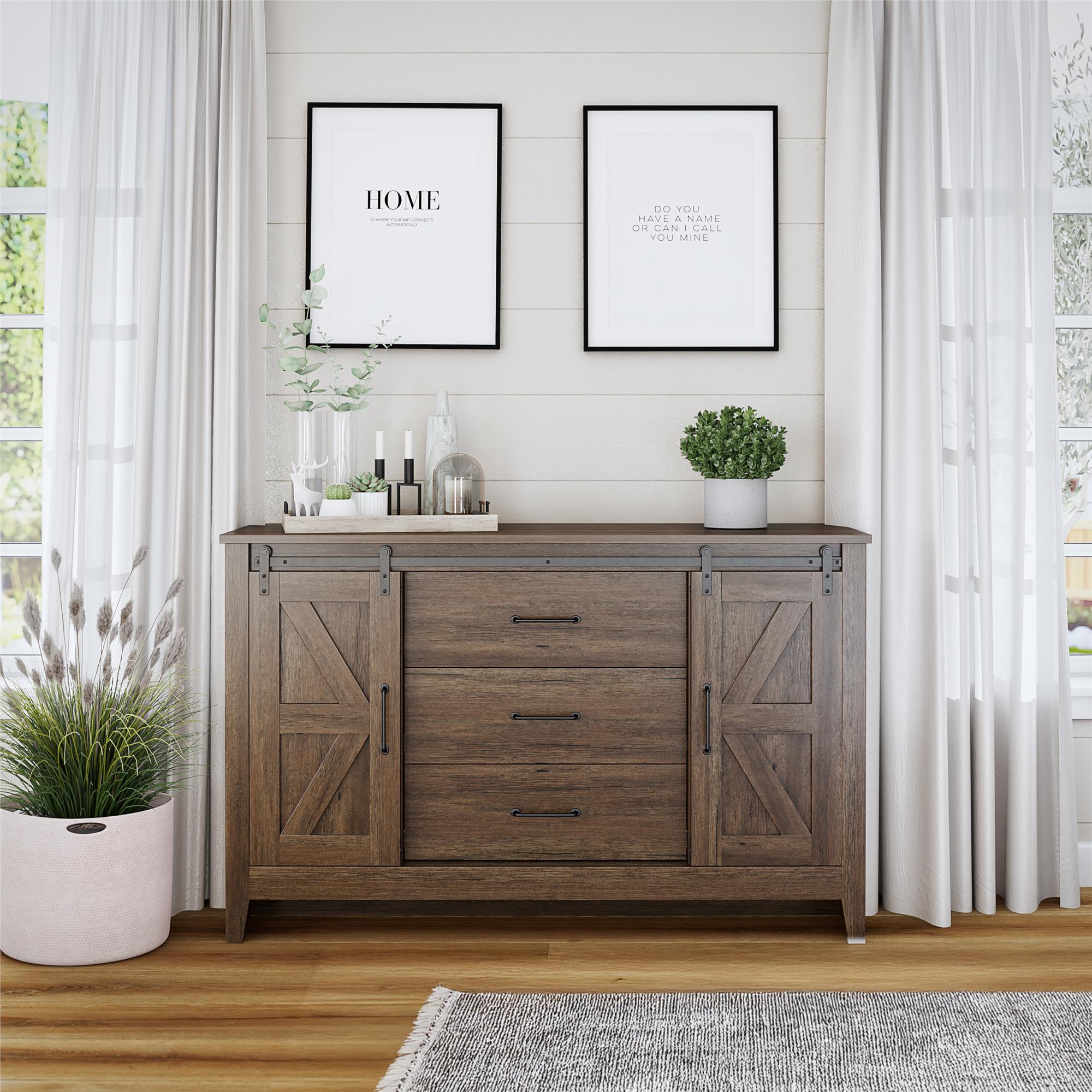 Alton Farmhouse 3 Drawer/2 Door Dresser, Rustic Walnut - Rustic Walnut - 3 Drawer
