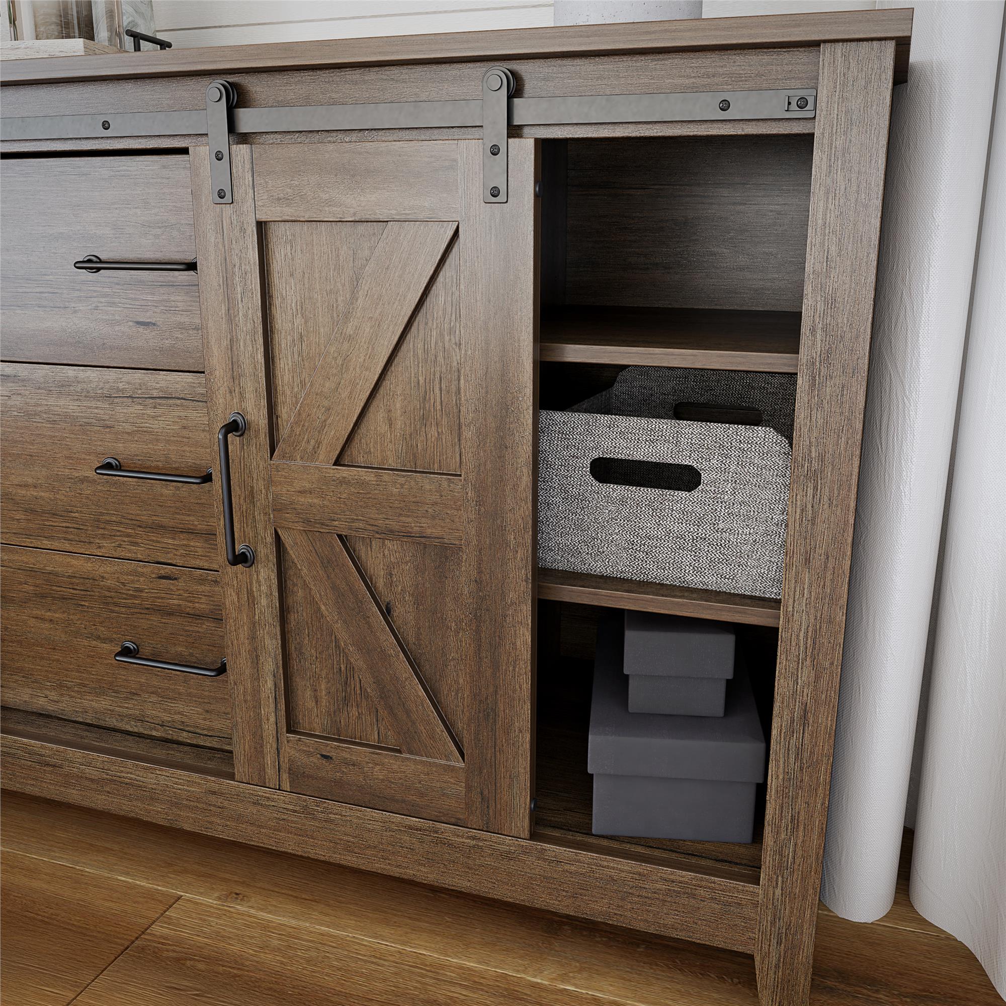 Alton Farmhouse 3 Drawer/2 Door Dresser, Rustic Walnut - Rustic Walnut - 3 Drawer