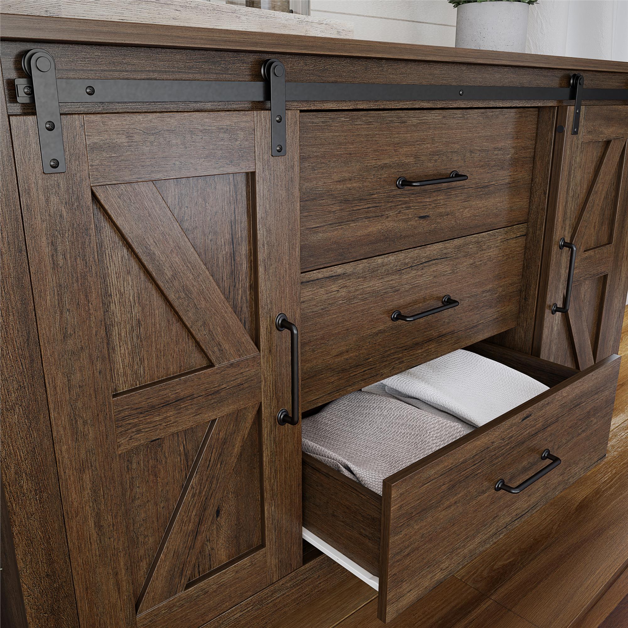 Alton Farmhouse 3 Drawer/2 Door Dresser, Rustic Walnut - Rustic Walnut - 3 Drawer