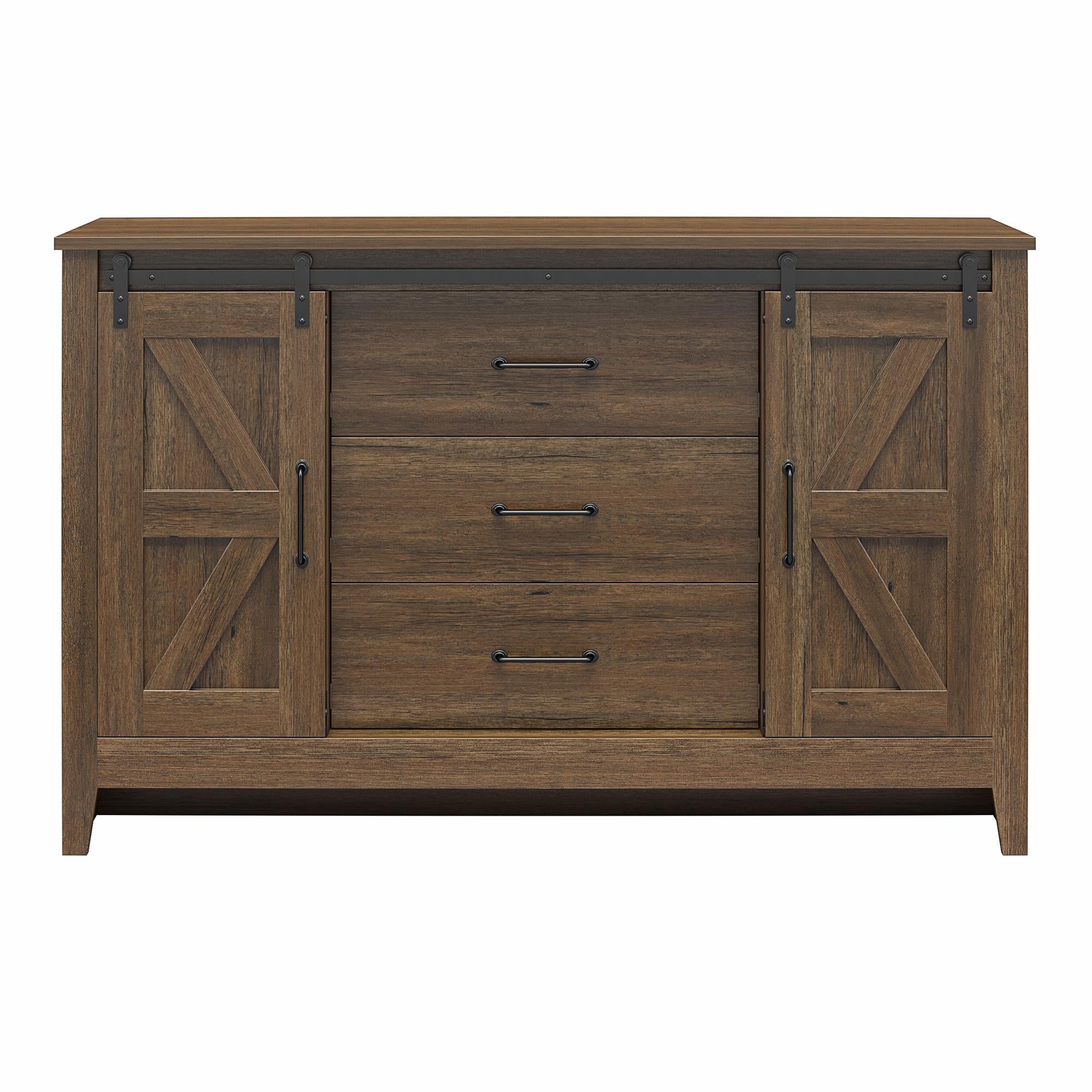 Alton Farmhouse 3 Drawer/2 Door Dresser, Rustic Walnut - Rustic Walnut - 3 Drawer