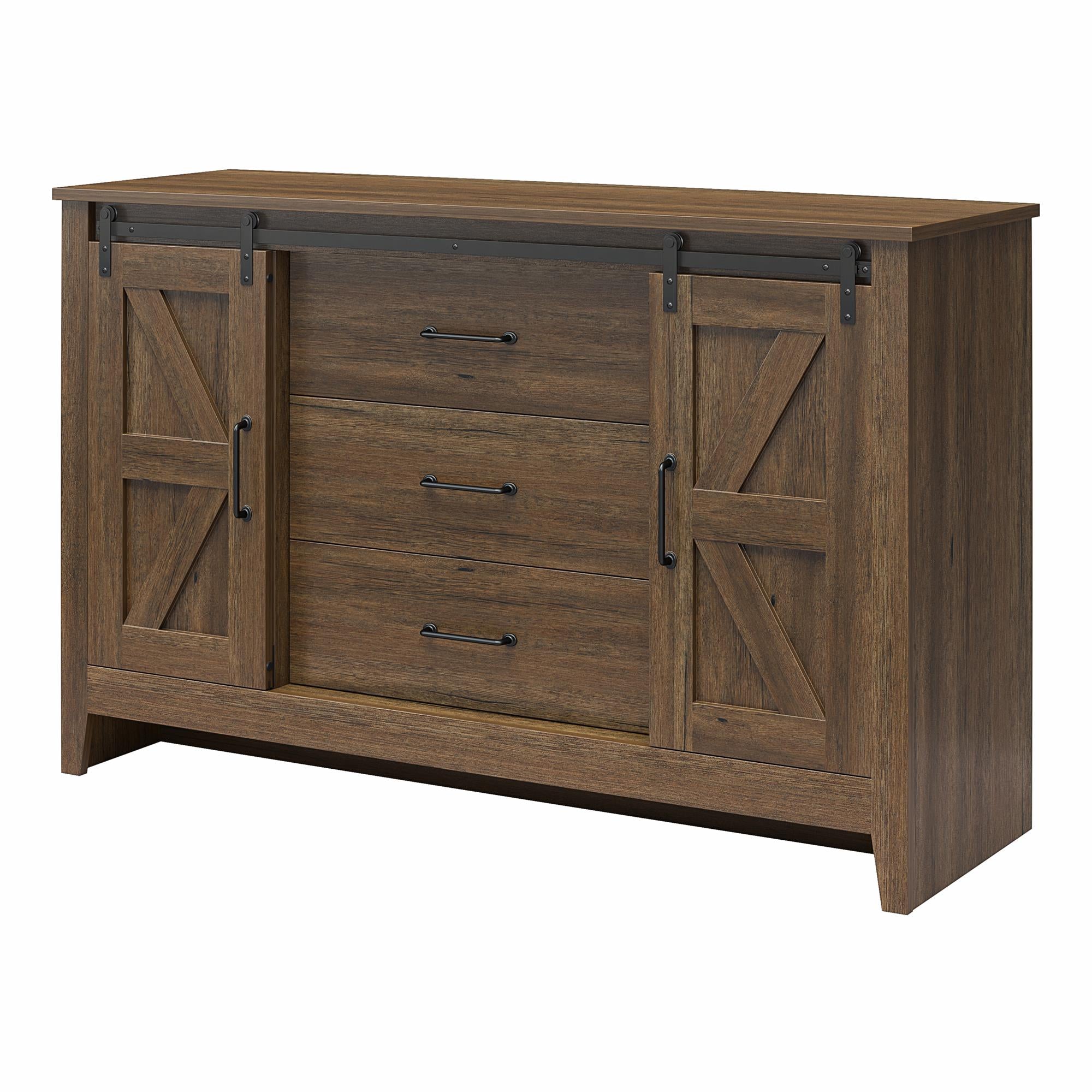 Alton Farmhouse 3 Drawer/2 Door Dresser, Rustic Walnut - Rustic Walnut - 3 Drawer