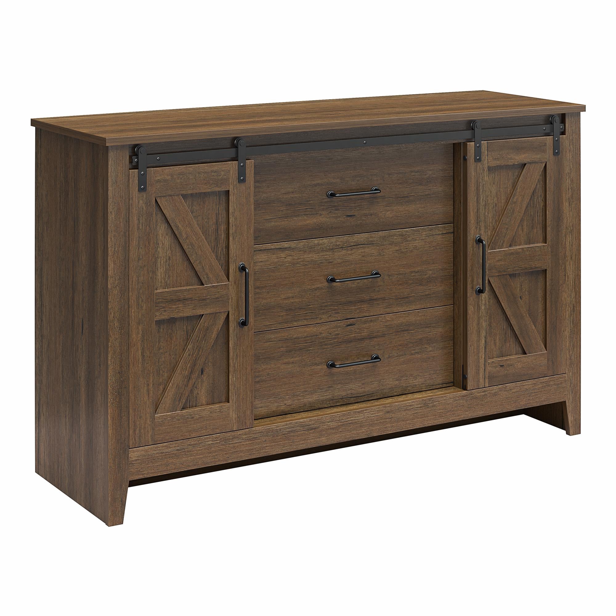 Alton Farmhouse 3 Drawer/2 Door Dresser, Rustic Walnut - Rustic Walnut - 3 Drawer