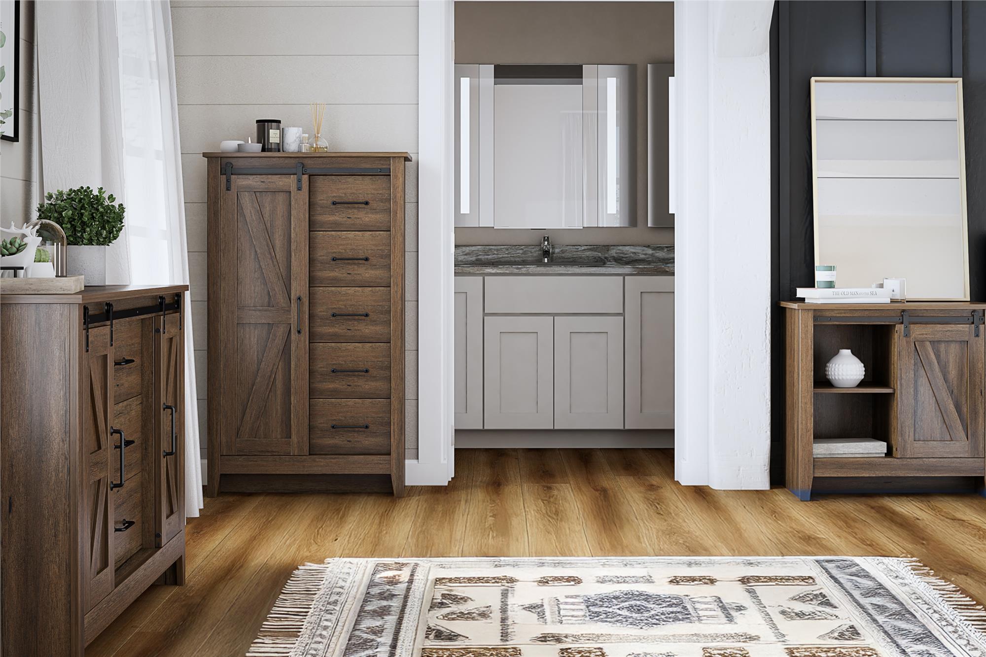 Alton Farmhouse 3 Drawer/2 Door Dresser, Rustic Walnut - Rustic Walnut - 3 Drawer