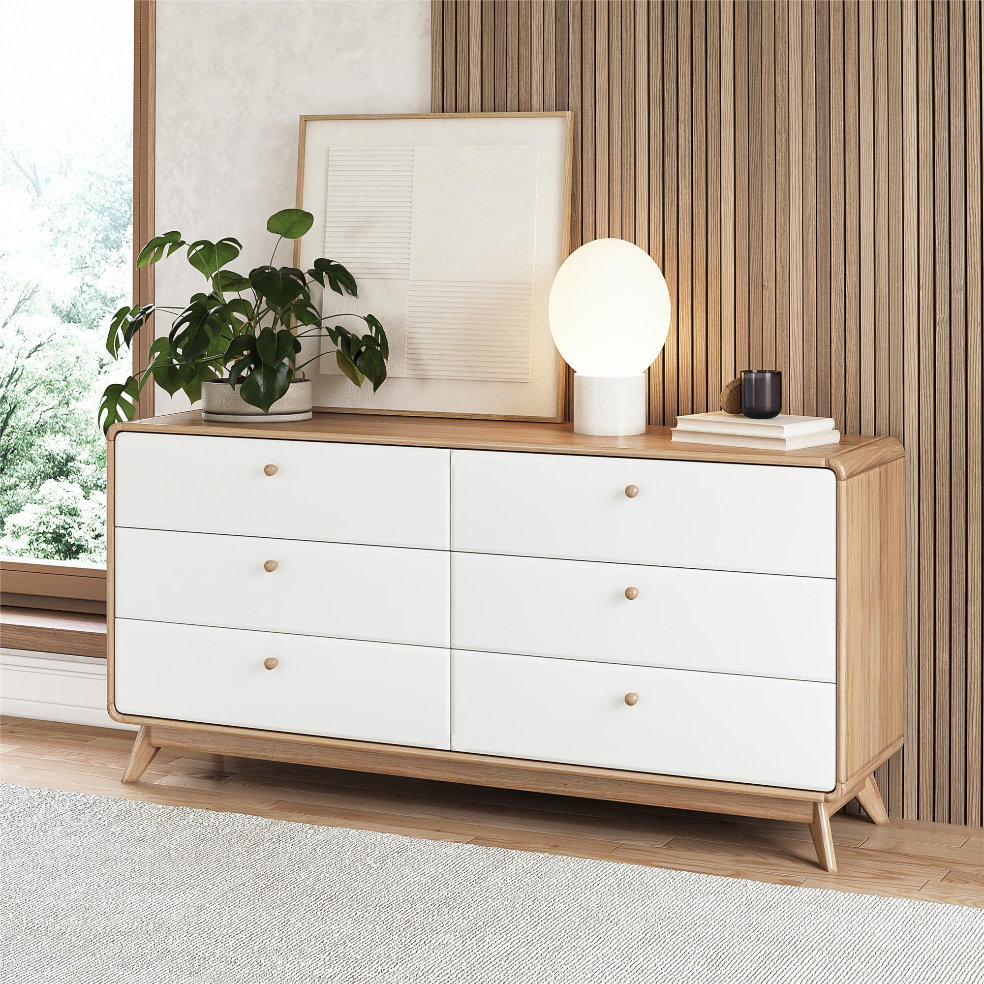 Ren Home Leva 6 Drawer Dresser, Oak/White - Oak