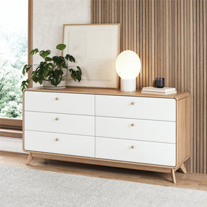 Ren Home Leva 6 Drawer Dresser, Oak/White - Oak